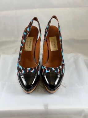 Lanvin Paris Alber Elbaz c.2009 Multicolor Leopard Print Slingback Platform Pump
